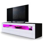 TV Board Lowboard Valencia, Korpus in Schwarz matt / Front in Weiß Hochglanz mit Rahmen in Weiß Hochglanz