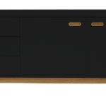 Tenzo 2175-024 Bess - Designer Sideboard, schwarz, lackiert, matt, Untergestell Eiche massiv, 72 x 170 x 43 cm (HxBxT)