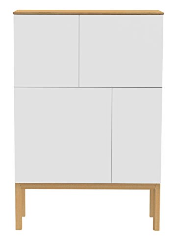 Tenzo 2276-454 Patch Designer Sideboard, Schrank, lackiert, Matt, Topplatte furniert, Untergestell massiv, 138 x 92 x 40 cm, weiß / eiche