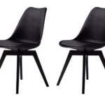 Tenzo 3317-824 Bess 2-er Set Designer Esszimmerstuhl, Kunststoffschale mit Sitzkissen in Lederoptik, Untergestell Birke, lackiert, 82 x 48 x 54 cm (H x B x T), schwarz