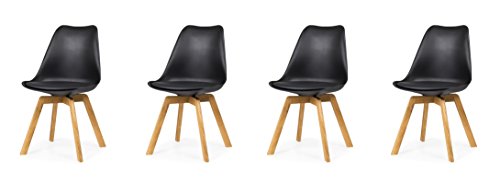 tenzo 3330-854 Tequila 4er-Set Designer Stühle Chloe, Plastik, schwarz/eiche, 54 x 48 x 82 cm