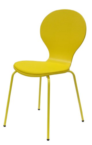 Tenzo 610-002 FLOWER 4-er Set Designer Stühle, Schichtholz lackiert, matt, Sitzkissen in Lederoptik, Untergestell Metall, lackiert, 87 x 46 x 57 cm, gelb