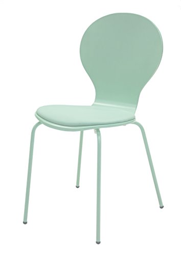 Tenzo 610-022 Flower 4-er Set, Designer Stühle, 87 x 46 x 57 cm, Schichtholz lackiert matt, Sitzkissen in Lederoptik, Untergestell Metall, lackiert, pastellgrün