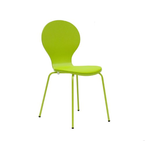 tenzo 610-026 FLOWER 4-er Set Designer Stühle, Schichtholz lackiert, matt, Sitzkissen in Lederoptik, Untergestell Metall, lackiert, 87 x 46 x 57 cm, lime