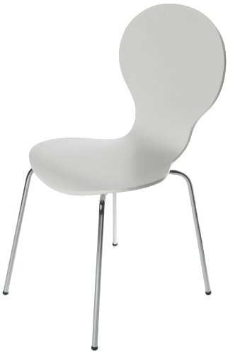 Tenzo 680-001 FLOWER 4-er Set Designer Stühle, Schichtholz lackiert, matt, Untergestell Metall, verchromt, 87 x 46 x 57 cm, weiß