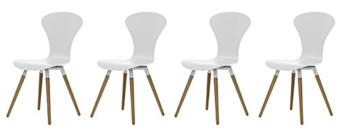 Tenzo 9123-454 Tequila 4-er Set Designer Stühle, Schale Schichtholz lackiert, Matt, 85 x 45 x 53 cm, weiß / eiche