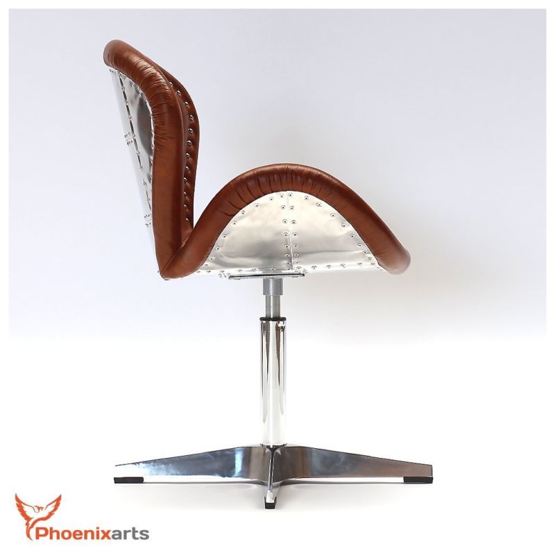 Vintage Ledersessel Design Retro Alu Drehsessel Echtleder Lounge Loft Sessel 537
