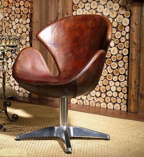 Vintage Ledersessel Echtleder Drehsessel Loft Clubsessel Retro Design Sessel 435