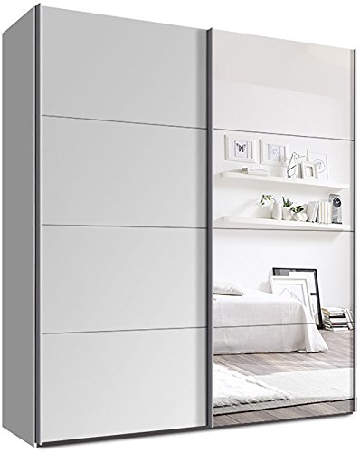 Webesto Schwebetürenschrank, Kleiderschrank, ca. 200 cm, Weiß mit Spiegel , Qualität aus Deutschland