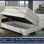 XXL ROMA Boxspringbett mit Bettkasten Designer Boxspring Bett LED Schneeweiss Rechteck Design (Schneeweiss, 180x200cm)