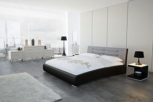 XXS® Bebop Polsterbett 90 x 200 cm in edlem schwarz-grau, Bett mit gepolstertem Kopfteil, pflegeleichte Oberfläche, abgestepptes Design, stilvolle chrom-farbene Füße, auch als Wasserbett verwendbar