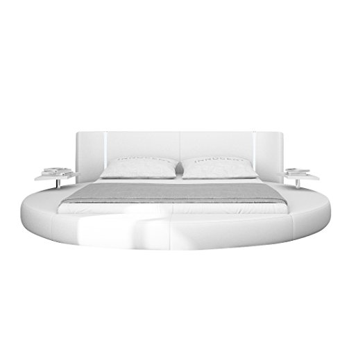 XXS® Möbel Design Bett Mugello 140 x 200 cm weiß inklusive LED Beleuchtung Rundbett Design beigefügter Nachttisch Lager Speditionsversand