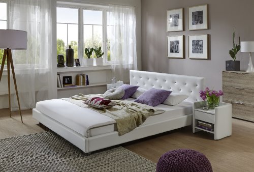 XXS® Möbel Design Polsterbett Adonia 180 x 200 cm in weiß abgestepptes Design Ziersteine im Kopfteil Füße lackiert pflegeleicht