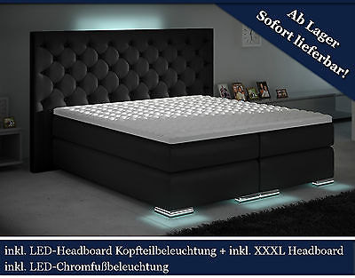 XXXL Boxspringbett Designer Boxspring SCHWARZ LED 180x200 200x200 CHESTERFIELD!