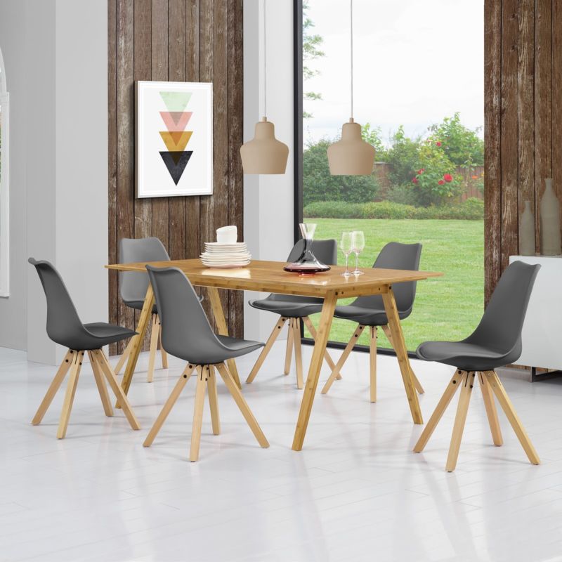 [en.casa]® Esstisch Bambus mit 6 Stühlen grau gepolstert Tisch [180x80] Stühle