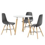 [en.casa] Esstisch in Weiß (rund - ø80cm) mit 3 Design-Stühlen grau - Sitzgruppe in Retro-Look