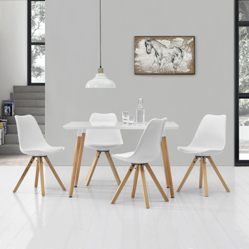 [en.casa] Esstisch mit 4 Stühlen weiß Lack 120x80cm Tisch Essgruppe Stühle