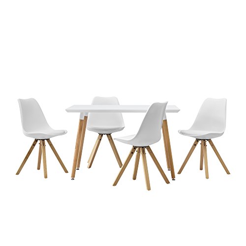 [en.casa] Esstisch mit 4 Stühlen weiß gepolstert 120x80cm Kunstleder Esszimmer Essgruppe Küche