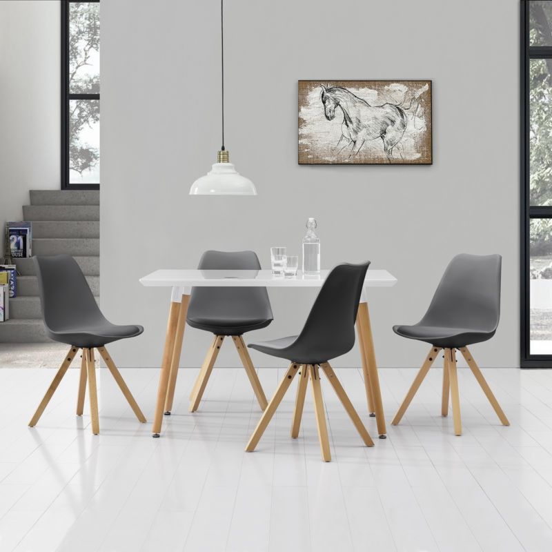 [en.casa] Esstisch mit 4 Stühlen weiß/grau [120x80cm] Tisch Stühle Essgruppe
