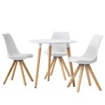 [en.casa] Esstisch rund weiß [Ø80cm] mit 3 Stühlen weiß gepolstert Esszimmer Essgruppe Küche