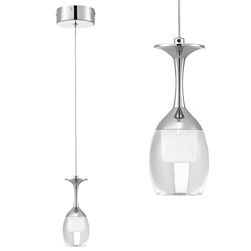 [lux.pro] LED Design Hängeleuchte Lampe Chrom Edelstahl Modern Glas Weiß Weinglas-Form