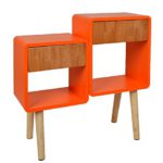 ts-ideen Regal Schrank Kommode im Cube Retro Design für Wohnzimmer Kinderzimmer Schlafzimmer Bad Nachttisch Standregal in Orange und Holz