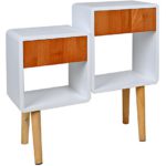 ts-ideen Regal Schrank Kommode im Cube Retro Design für Wohnzimmer Kinderzimmer Schlafzimmer Bad Nachttisch Standregal in Weiß und Holz