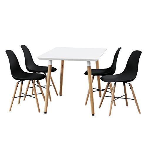 [en.casa] Esstisch Bambus mit 4 Stühlen schwarz 120x70cm Esszimmer Essgruppe Küche