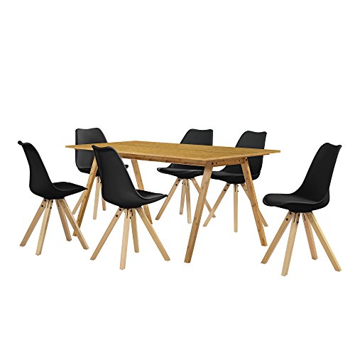 [en.casa] Esstisch / Essgruppe mit 6 Stühlen schwarz 180x80