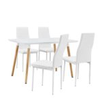 [en.casa] Esstisch / Esszimmertisch / Küchentisch (120x70cm) mit 4 Polster-Stühlen aus PU- Kunstleder weiß - Essgruppe in Sparpaket