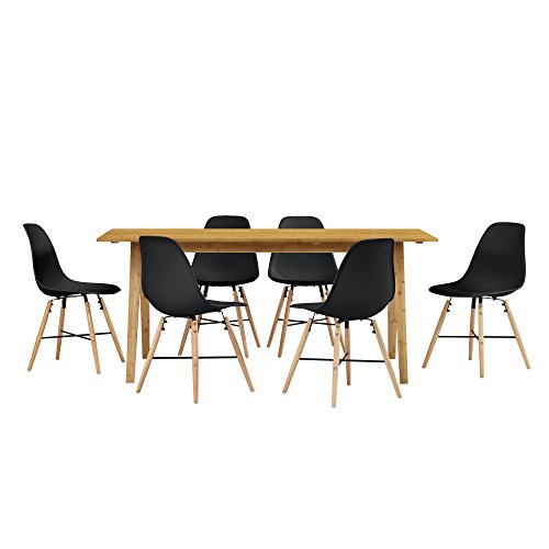 [en.casa] Esstisch aus echtem Bambus mit 6 Stühlen schwarz 180x80cm Esszimmer Essgruppe Küche