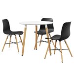[en.casa] Esstisch in Weiß (rund - ø80cm) mit 3 Design-Stühlen schwarz - Sitzgruppe in Retro-Look