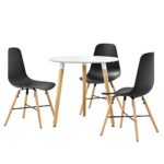 [en.casa] Esstisch in Weiß (rund - ø80cm) mit 3 Design-Stühlen schwarz - Sitzgruppe in Retro-Look