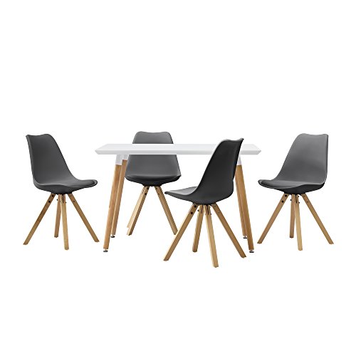 [en.casa] Esstisch mit 4 Stühlen grau gepolstert 120x80cm Kunstleder Esszimmer Essgruppe Küche