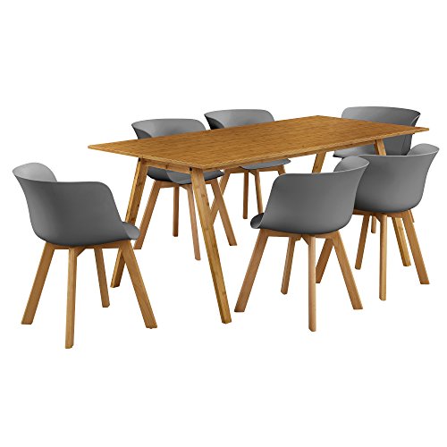 [en.casa]® Esstisch mit 6 Stühlen Bambus/grau 180x80 Küchentisch Esszimmertisch