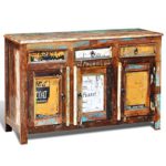vidaXL Teak Massivholz Antik Kommode Sideboard TV Hoch Schrank Vintage 3 Türen