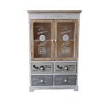 Rebecca Srl Sideboard Schrank 2 Türen 4 Schubladen Weiß Beige Retrò Küche Wohnzimmer (Code RE4479)