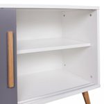 FineBuy Sideboard mit Schiebetüren Skandinavisches Design 120 x 70 x 40 cm | SCANIO Weiß Grau | Kommode mit 2 Türen - Holz Griffe & Beine