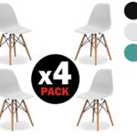 due-home (Nordik) – Pack 4 Stühle weiße Tower, Stuhl Replica Eames Weiß und Buche, Maße: 47 cm breit x 56 cm tief x 81 cm Höhe