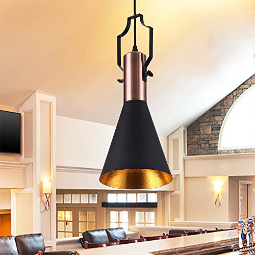 MSTAR Retro Industrielle Pendelleuchte aus Metall, Schwarz / Gold Lackiert, Vintage Deckenleuchte für Esstisch Küche Flur Loft