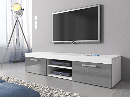 TV Möbel Lowboard Schrank Ständer Mambo weiß matt/grau hochglanz 160 cm