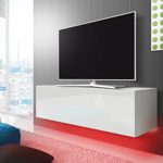 TV Schrank Lowboard Hängeboard SIMPLE mit LED Rot (weiß matt / weiß hochglanz 140 cm)