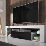 Hestia – TV Lowboard / TV Schrank (140 cm, Weiß Matt / Schwarz Hochglanz, optional mit LED-Beleuchtung)
