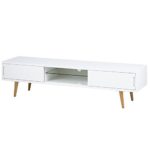 AC Design Furniture TV Lowboard weiß Hochglanz mit 2 Schiebetüren und Glasplatte Romin