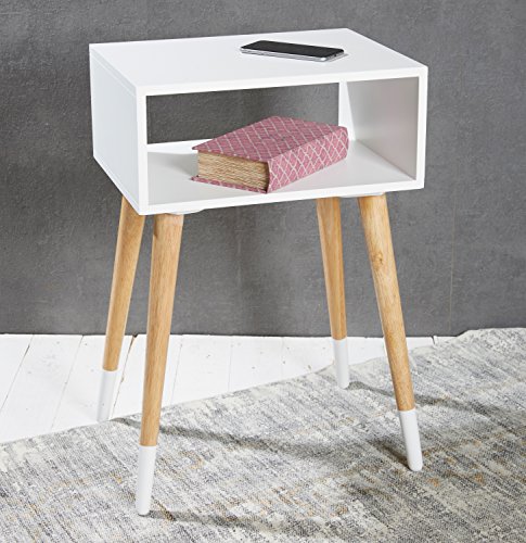 Beistelltisch Nachttisch Telefontisch Holz weiß natur im skandinavischen Retro-Stil - 40 x 30 x 60 cm Konsolentisch mit Ablage