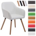 CLP Esszimmerstuhl ACHAT V2 mit Kunstlederbezug, Polsterstuhl mit Armlehne, Sitzfläche gepolstert, mit Bodenschonern, max. Belastbarkeit 150 kg, Weiß, Gestellfarbe: Natura