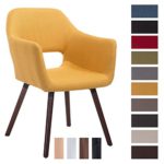 CLP Besucherstuhl AUCKLAND mit Stoffbezug und Armlehne | Esszimmerstuhl mit gepolsterter Sitzfläche und Holzestell | Konferenzstuhl mit Bodenschonern | Max. Belastbarkeit 160 kg Gelb, Gestellfarbe: Walnuss