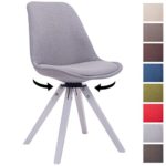 CLP Design Retro-Stuhl TROYES SQUARE mit Stoffbezug und hochwertiger Polsterung | Drehbarer Stuhl mit Schalensitz und massiven Holzbeinen | In verschiedenen Farben erhältlich Grau, Holzgestell Farbe weiß, Bein-Form eckig