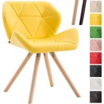 CLP Design Retrostuhl TYLER mit hochwertiger Polsterung und Kunstlederbezug | Esszimmerstuhl mit stabilem Buchenholzgestell (rund) und einer Sitzhöhe von 42 cm Gelb, Gestellfarbe: Natura