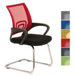 CLP Freischwingerstuhl EUREKA mit Netzbezug und Bodenschonern | Wartezimmerstuhl mit Armlehne und maximaler Belastbarkeit von bis zu 130 kg Rot